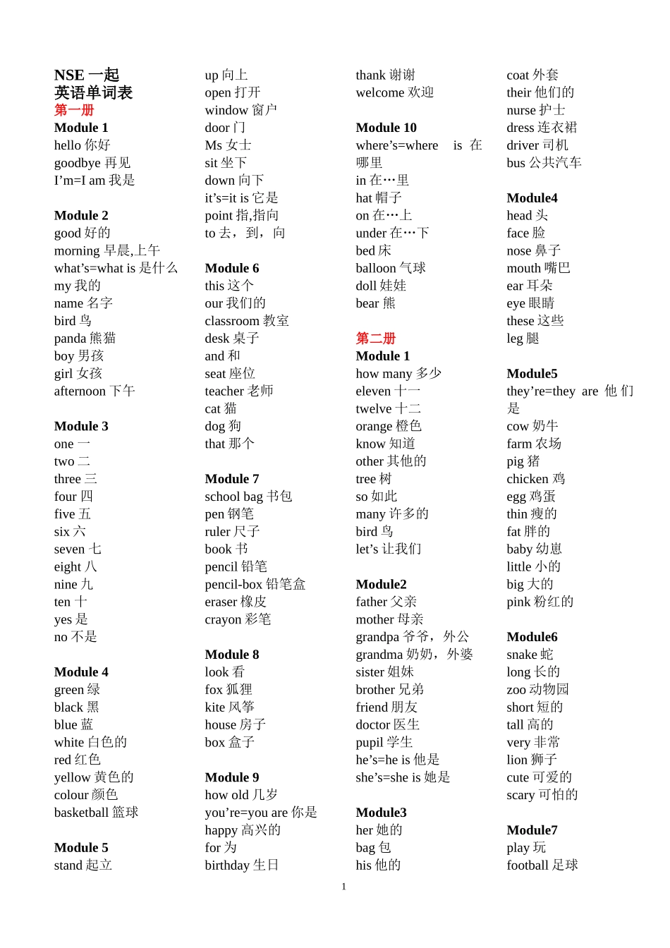 外研社小学新标准英语(一年级起点)第1-12册单词表(同名11803)_第1页