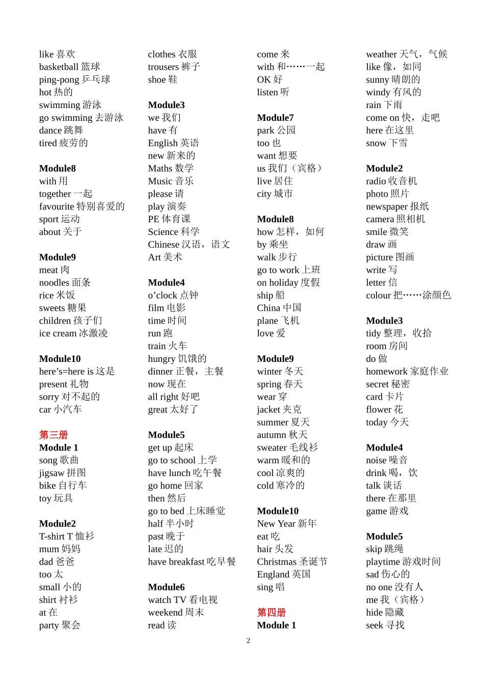 外研社小学新标准英语(一年级起点)第1-12册单词表(同名11803)_第2页