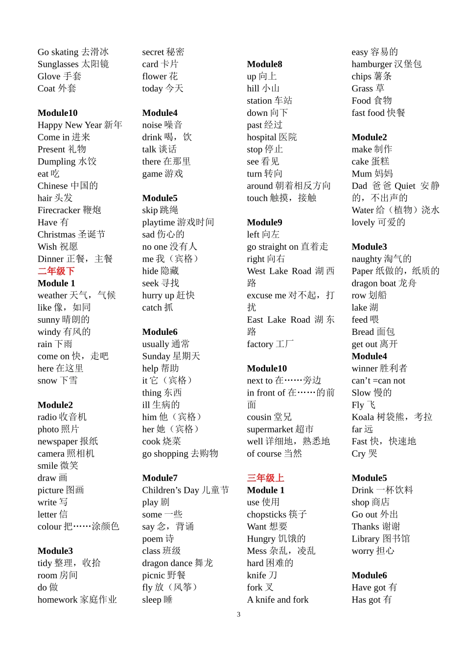 外研社小学新标准英语(一年级起点)第1-12册单词表_第3页