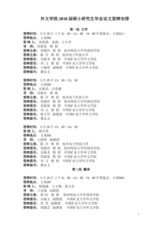 外文学院2010届硕士研究生毕业论文答辩安排