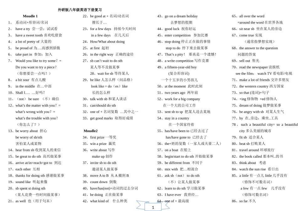 外研版八年级下册同步英语短语-全_第1页