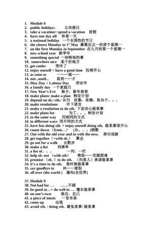 外研版八下M8至M10-九上M1M2英语重点词组