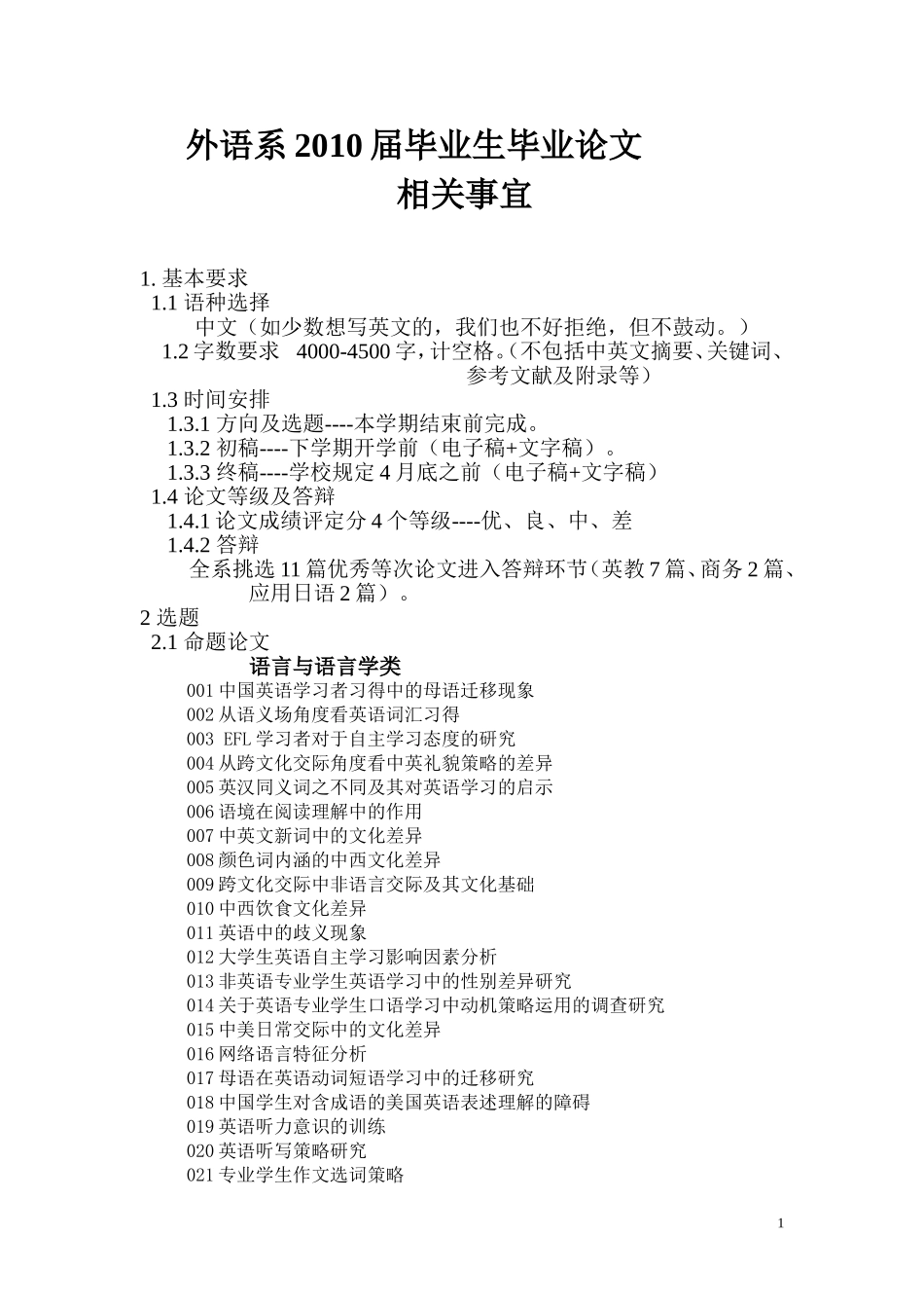 外语系2010届毕业生毕业论文相关事宜_第1页