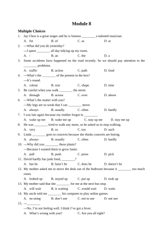 外研版初二下练习M8