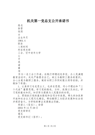 2024年机关第一党总支公开承诺书
