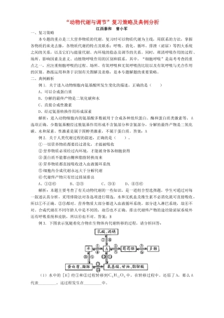 “动物代谢与调节”复习策略及典例分析 专题辅导 不分版本