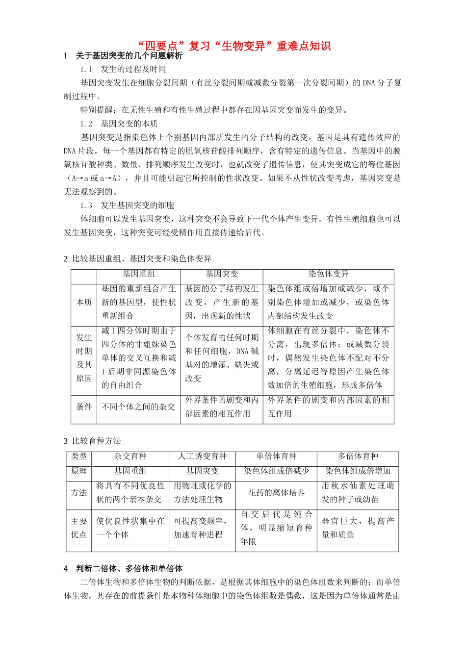 “四要点”复习“生物变异”重难点知识 专题辅导 不分版本_第1页