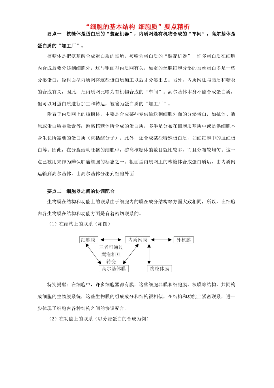 “细胞的基本结构 细胞质”要点精析 学法指导_第1页