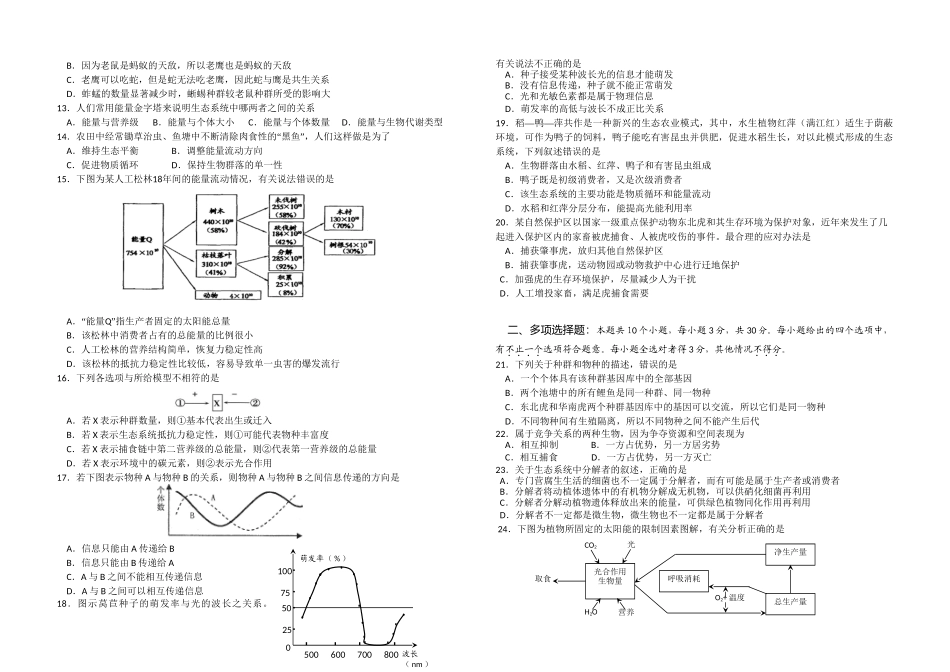 “携手”高三生物模拟试题（必修3第4—6章）含参考答案_第2页