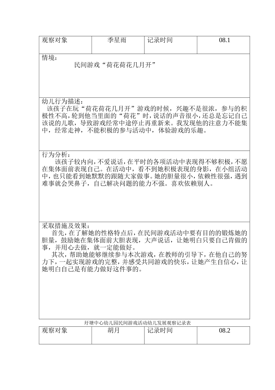 圩塘中心幼儿园民间游戏活动幼儿发展观察记录表_第2页