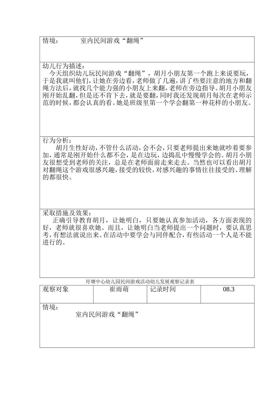 圩塘中心幼儿园民间游戏活动幼儿发展观察记录表_第3页
