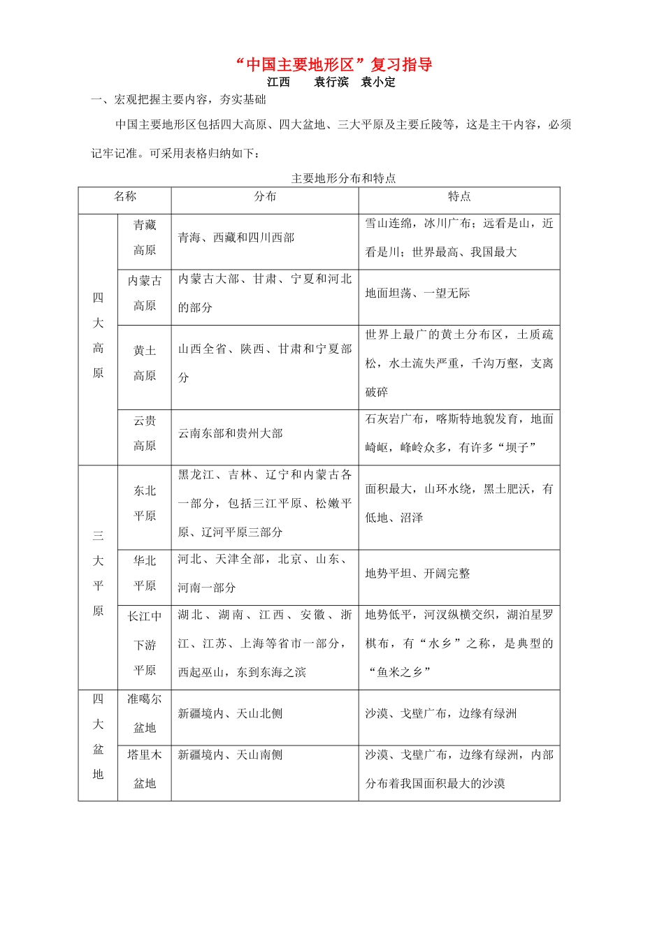 “中国主要地形区”复习指导 学法指导 不分版本_第1页