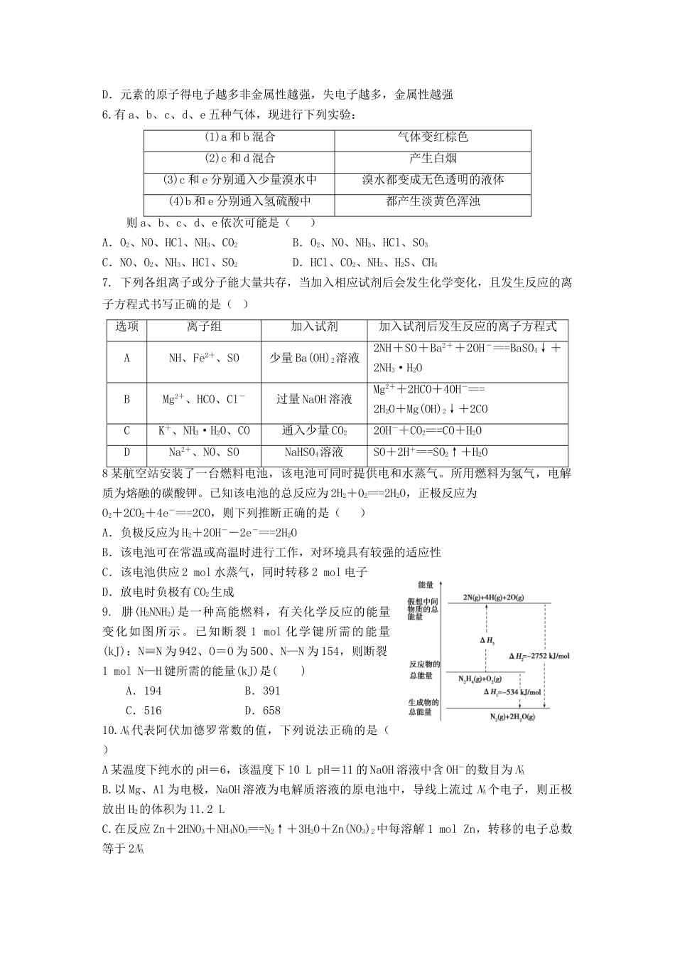 临川区第一中学高三化学上学期第一次联考试题-人教版高三化学试题_第2页