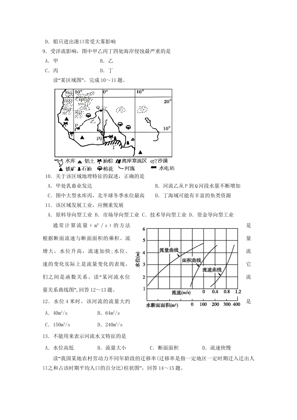 临汾一中高三地理上学期第一次联考试题-人教版高三地理试题_第3页