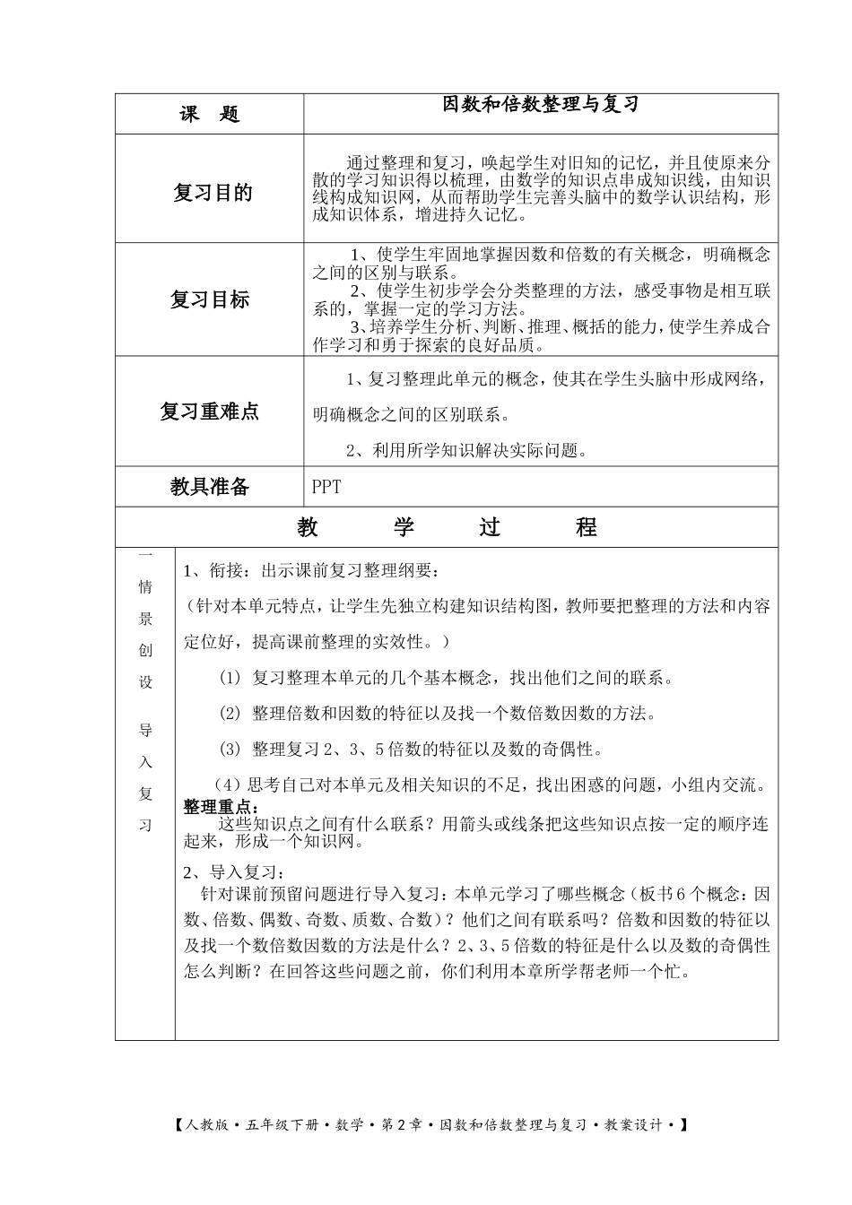因数和倍数复习课教案_第1页