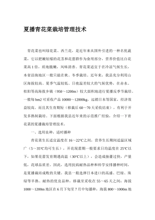 夏播青花菜栽培管理技术