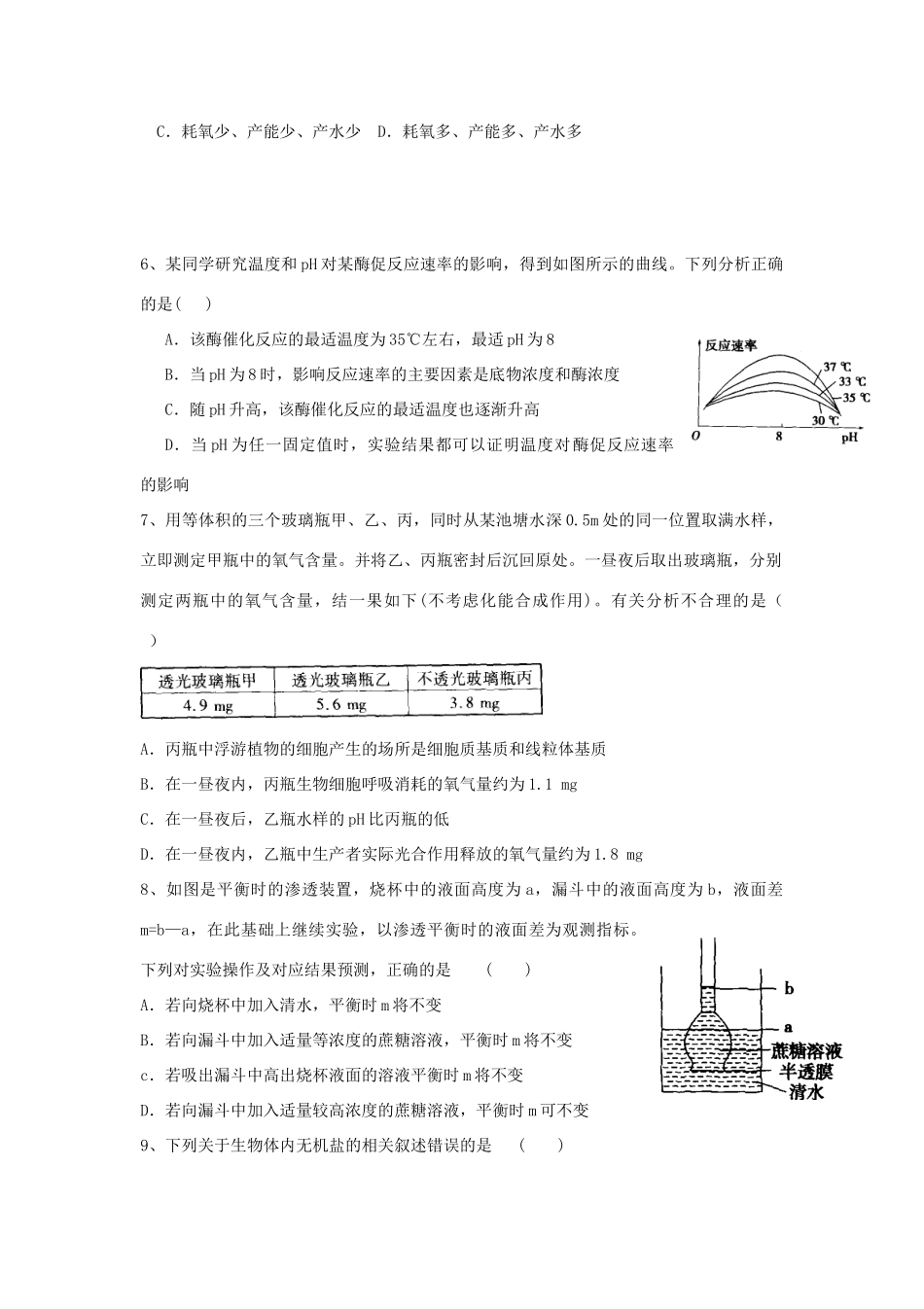 万载中学宜春中学高三生物上学期第一次月考试题-人教版高三生物试题_第2页