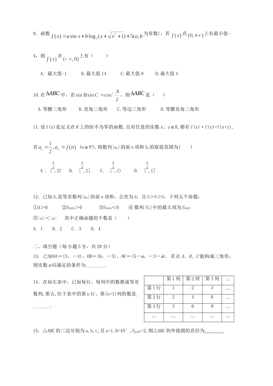 宜昌金东方高级中学高一数学下学期期中联考试题 理-人教版高一数学试题_第2页