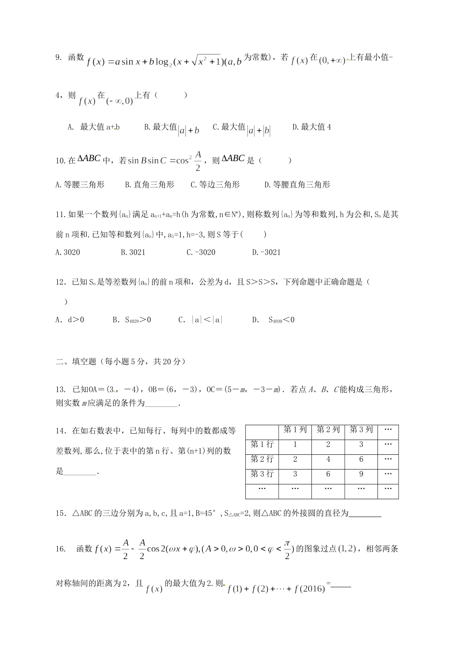 宜昌金东方高级中学高一数学下学期期中联考试题 文-人教版高一数学试题_第2页