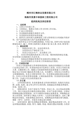 园林公司组织机构和岗位职责