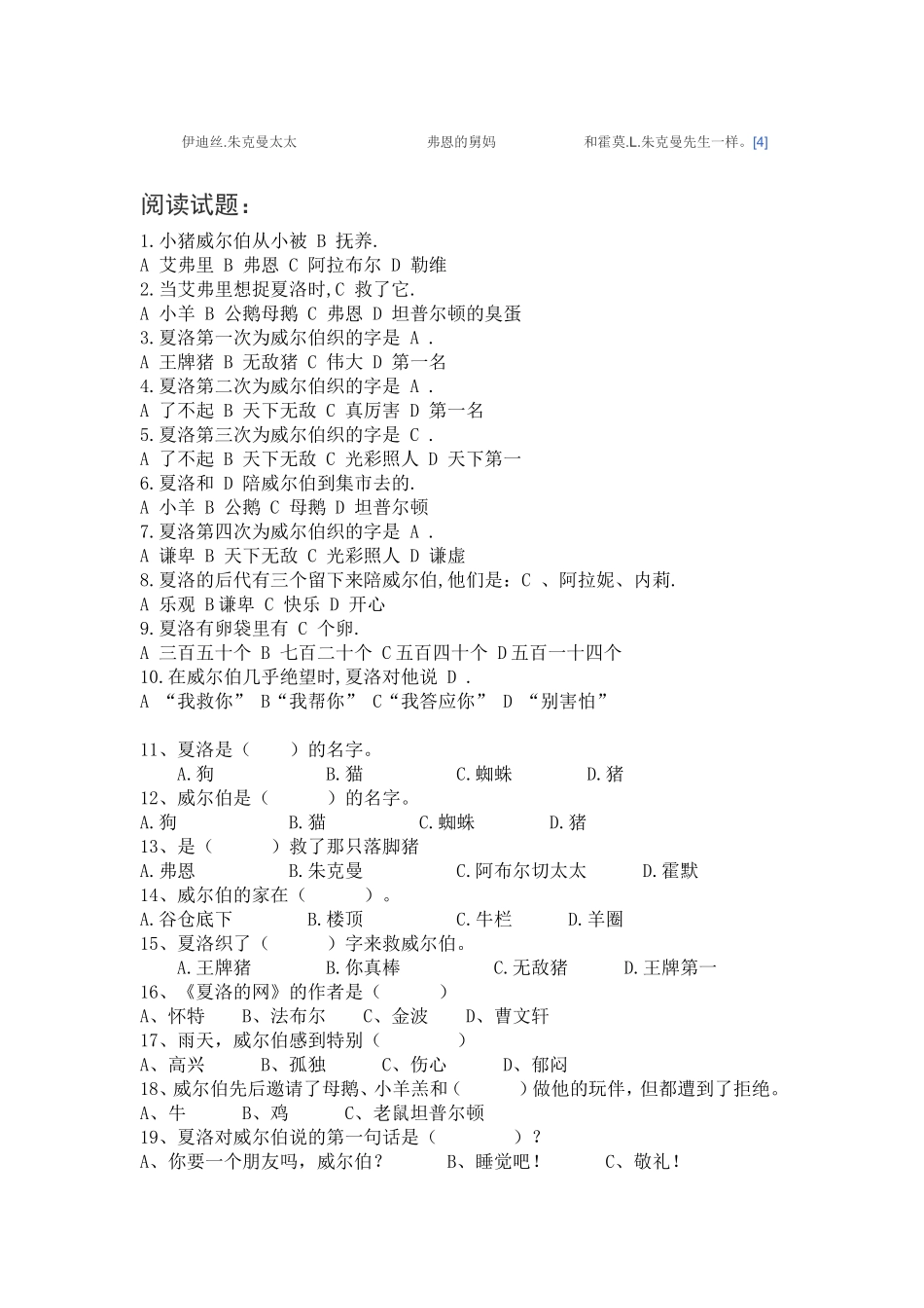 夏洛的网课外阅读题_第2页