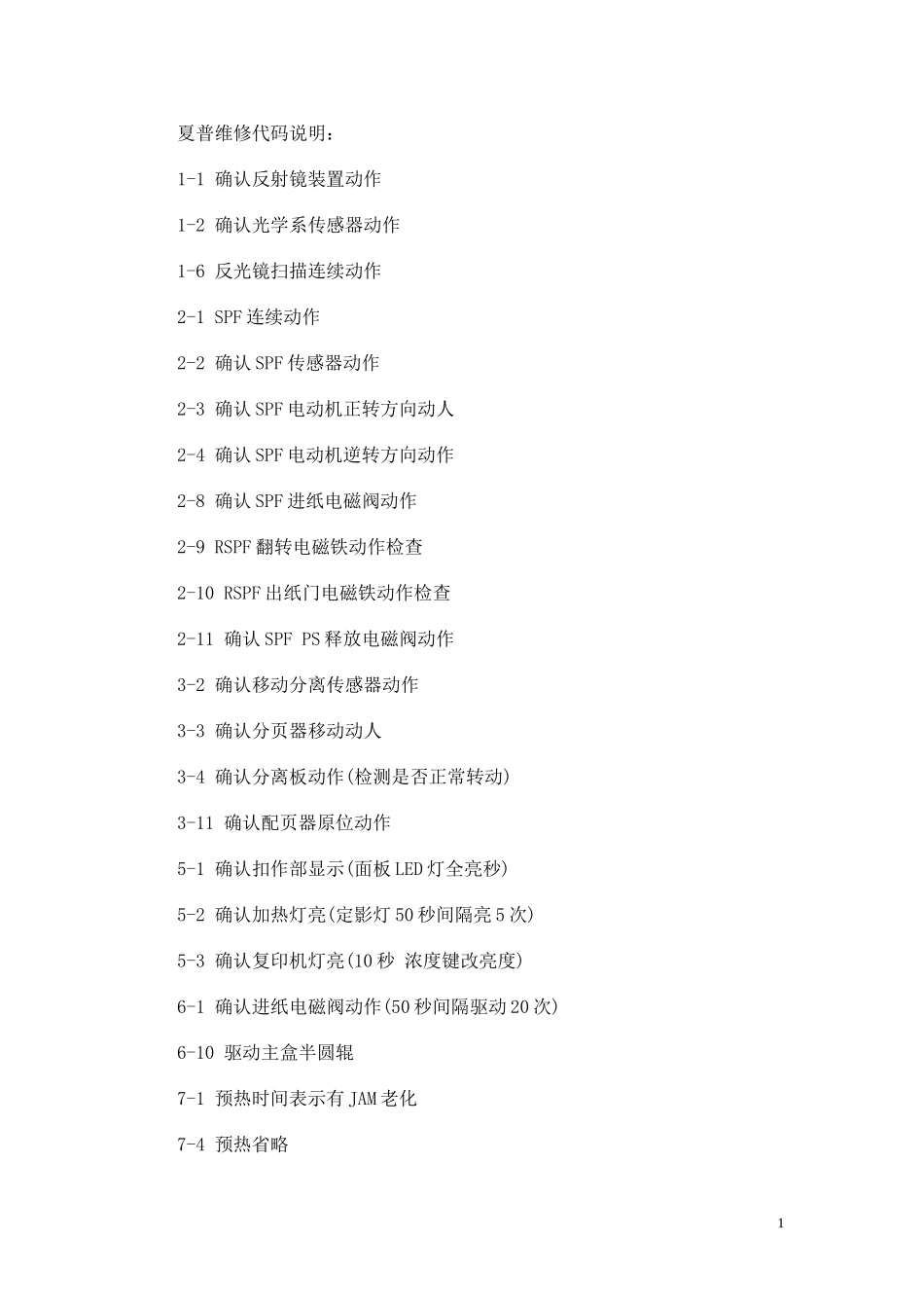 夏普维修代码说明_第1页