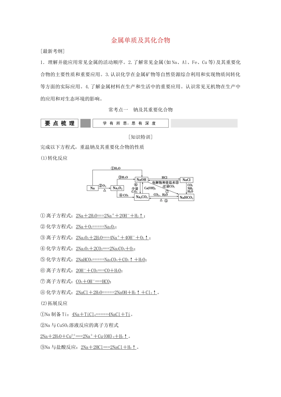 （江苏专用）高考化学二轮复习 上篇 专题二 金属单质及其化合物提升训练-人教版高三化学试题_第1页