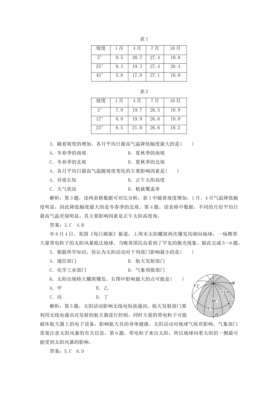 《创新方案》高考地理一轮复习 第一单元 第一节 地球的宇宙环境课时跟踪检测_第2页