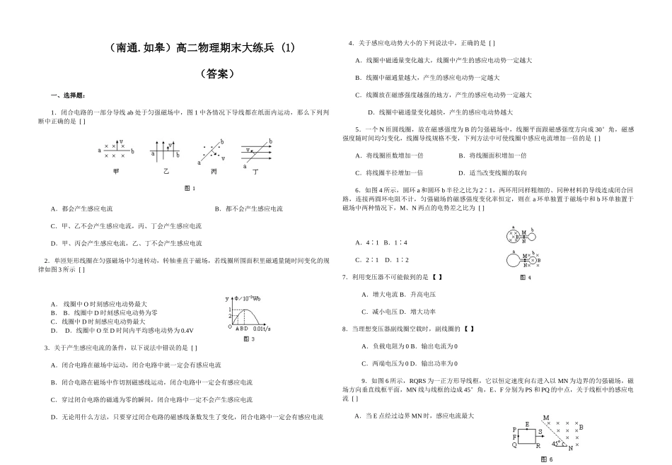 （南通.如皋）高二物理期末模拟大练兵 人教版 选修3_第1页