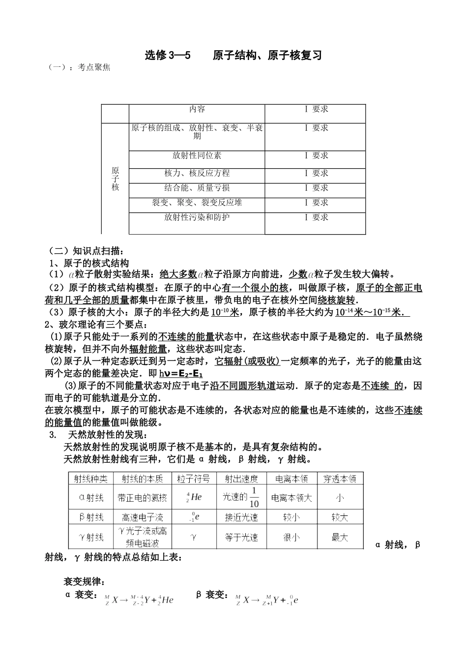(学案)原子结构、原子核复习_第1页