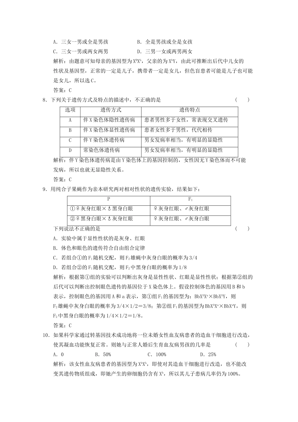 《创新设计》高考生物总复习 基因在染色体上  伴性遗传精品练习 必修2_第3页