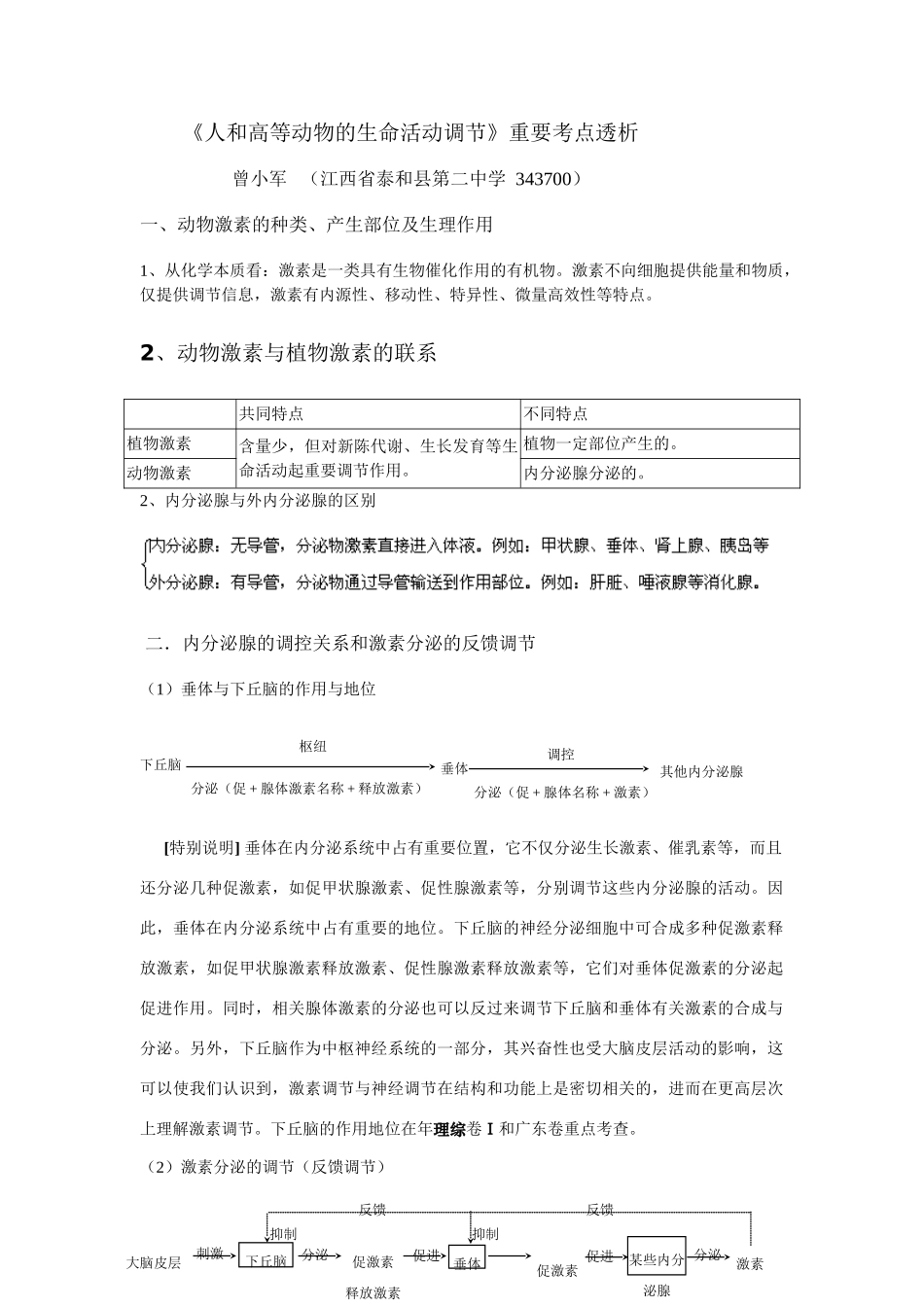 《人和高等动物的生命活动调节》重要考点透析1_第1页