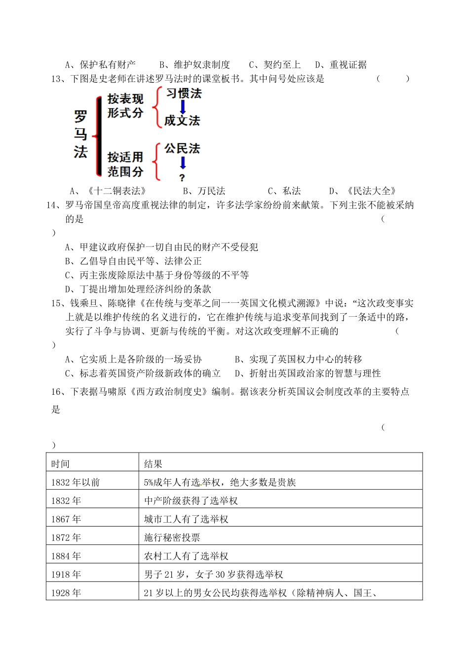 成化高级中学山观高级中学高二历史下学期期中联考试题-人教版高二历史试题_第3页