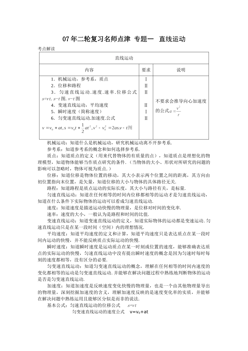 高考物理 二轮复习名师点津 专题一 直线运动-新人教原创_第1页