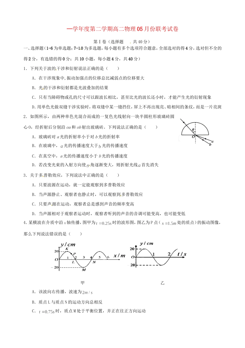 洪都中学等五校高二物理5月联考试题-人教版高二物理试题_第1页