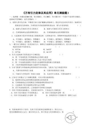《万有引力定律及其应用》单元测验题I