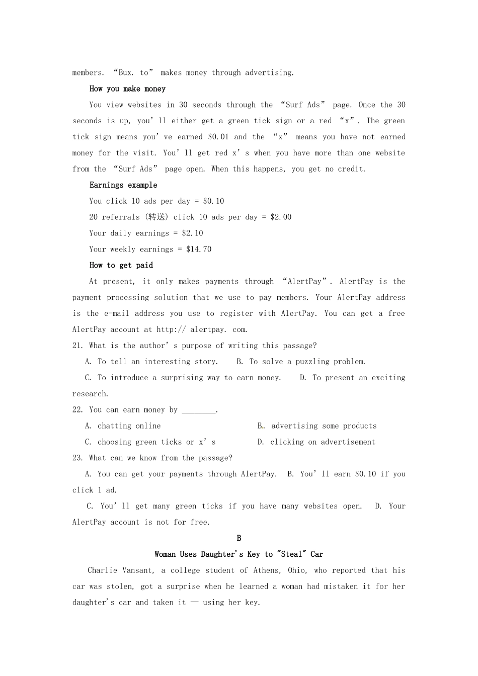 洪都中学麻丘中学等高二英语上学期期中联考试题-人教版高二英语试题_第3页