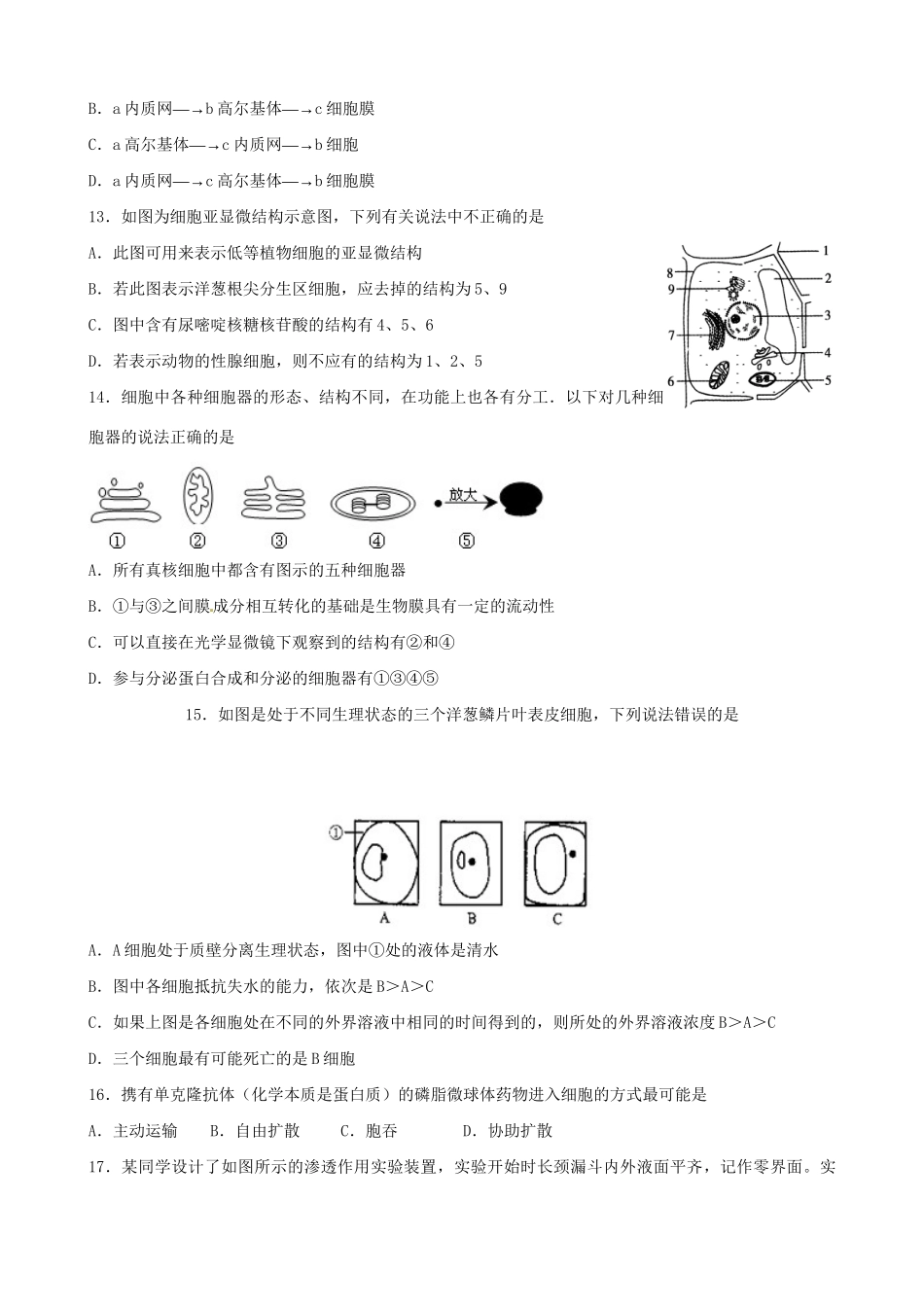 洪都中学麻丘中学等高一生物上学期期末联考试题-人教版高一生物试题_第3页