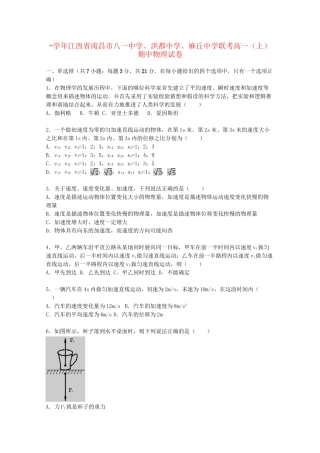 洪都中学麻丘中学联考高一物理上学期期中试题（含解析）-人教版高一物理试题