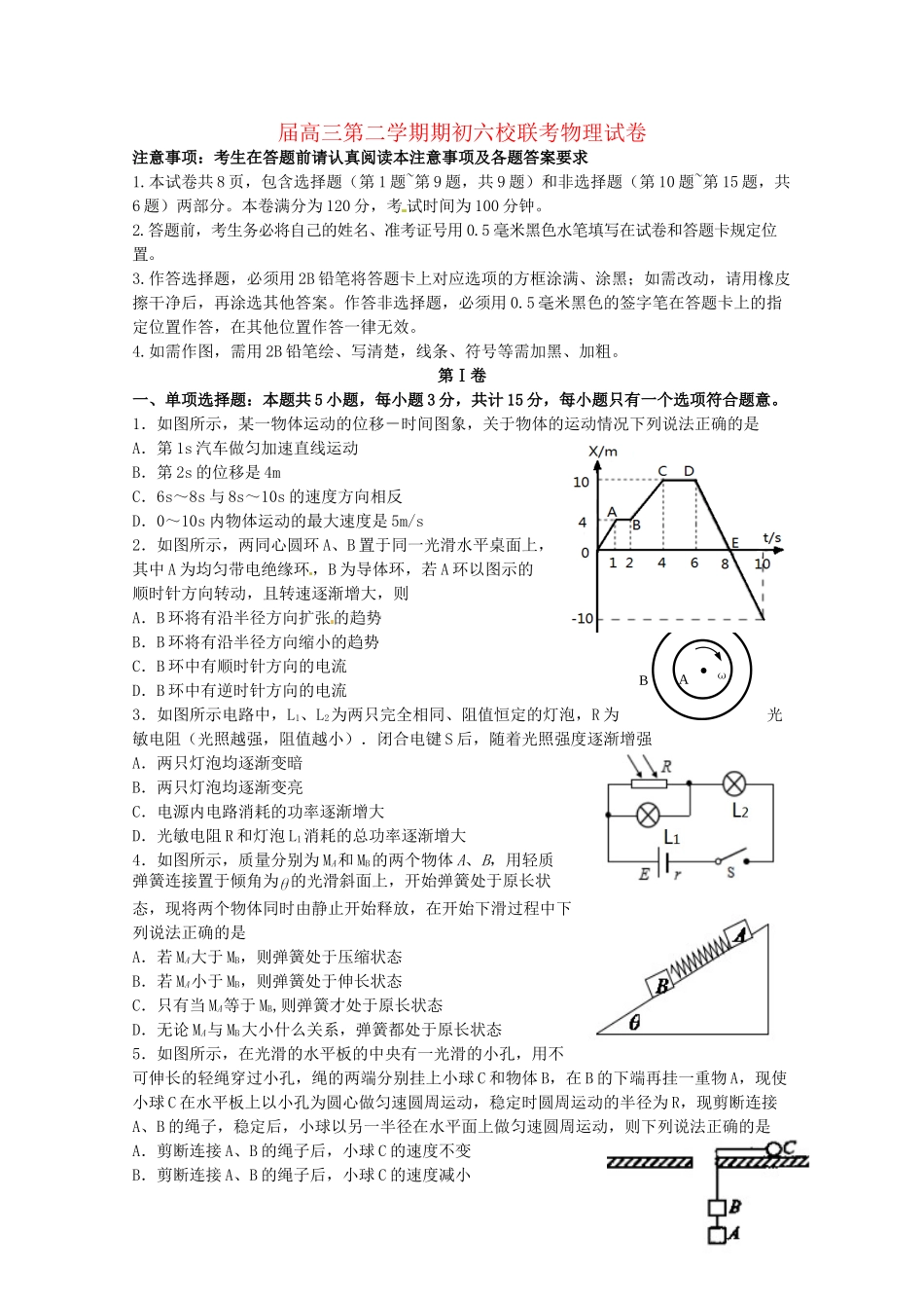 溧水高级中学省句中省扬中镇江一中省镇中六校高三物理下学期2月联考试卷-人教版高三物理试题_第1页