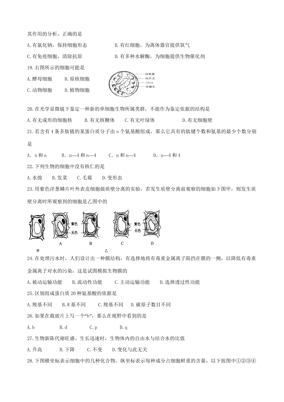 阳春实验中学高一生物上学期期末联考试题-人教版高一生物试题_第3页