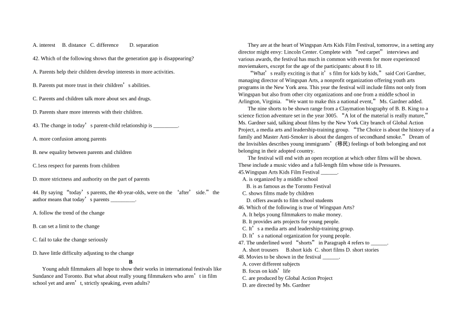 月考四县联考第二次月考  高一英语试题_第3页