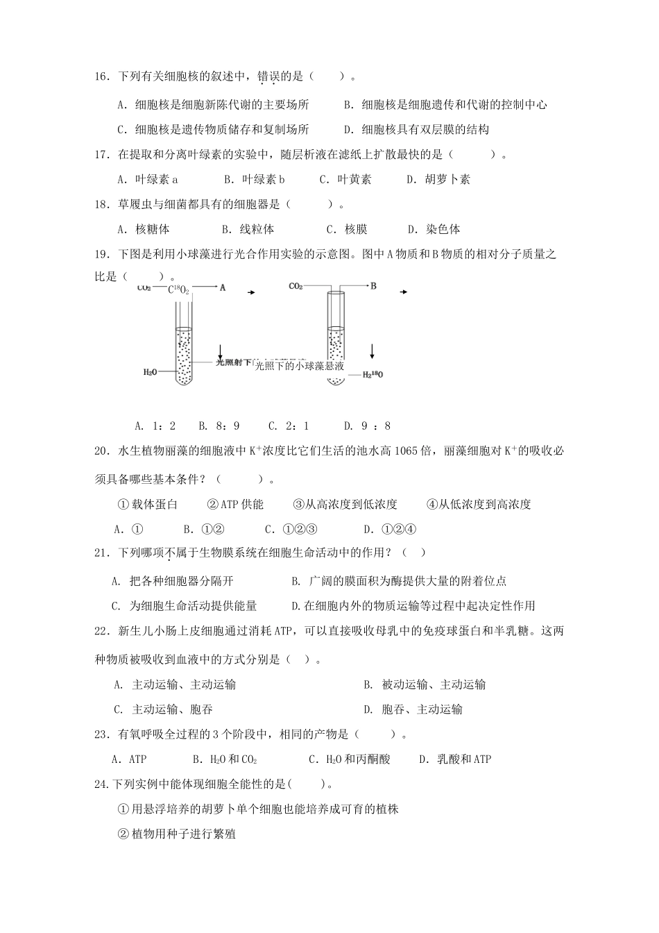 珠海市实验中学期末复习模块《分子与细胞》综合试题_第3页