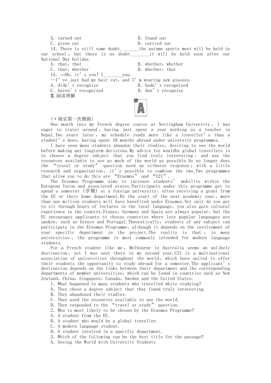 安徽省高考英语 课时作业（三十九）北师大版选修7_第2页