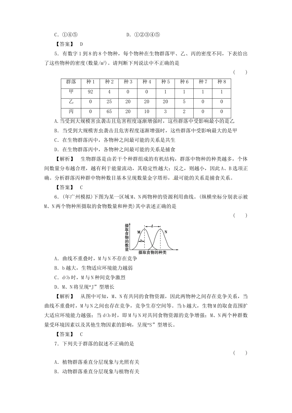 《金版》高中生物 4-3、4群落的结构　群落的演替测试卷 新人教版必修3_第2页