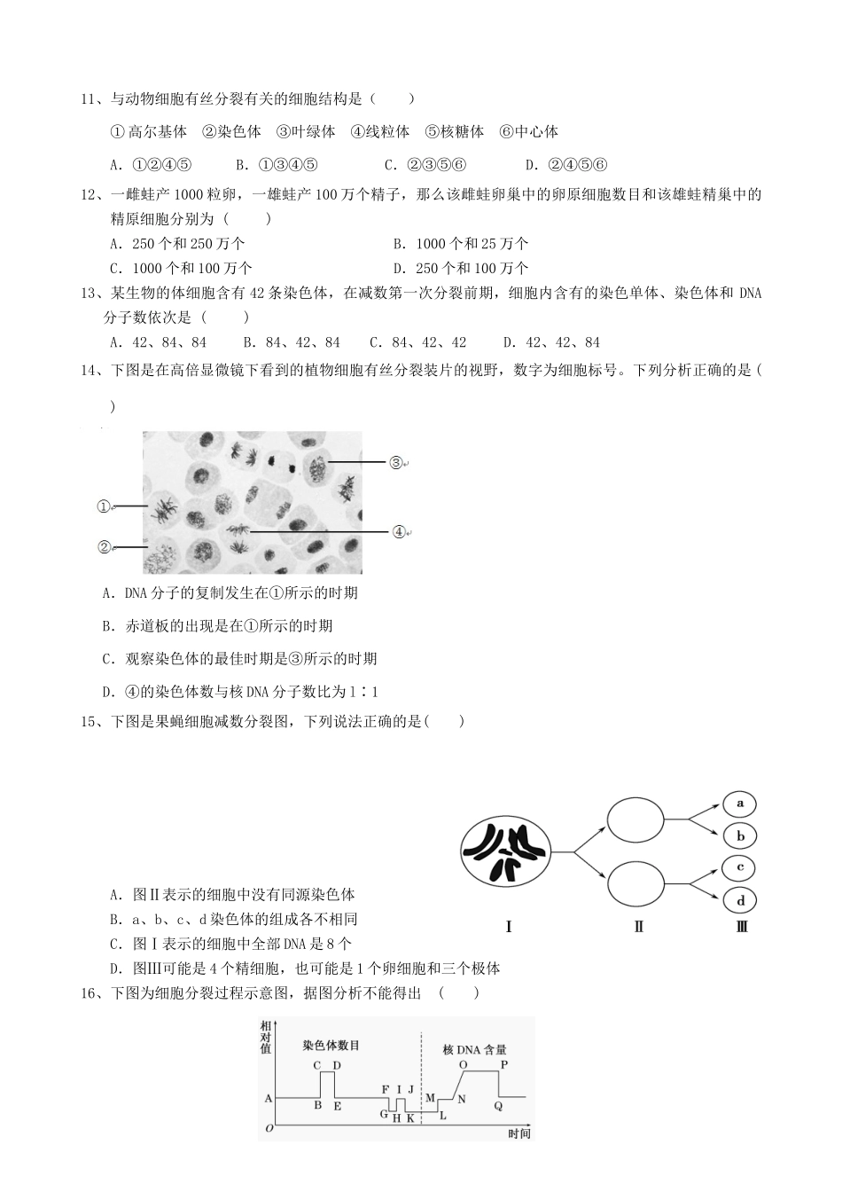 永县第二中学高一生物下学期期中试题-人教版高一生物试题_第3页