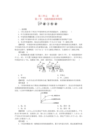 《金版》高中生物 第三单元 第三节光能的捕获和利用测试卷 中图版必修1