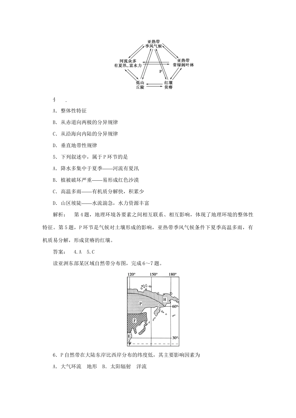 《金版新学案》高三地理一轮 第1部分 第五节 地理环境的整体性和差异性课时活页作业 大纲版_第2页