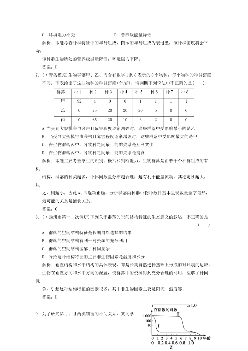 《创新设计》高考生物总复习 群落的结构和演替精品练习 必修3_第3页