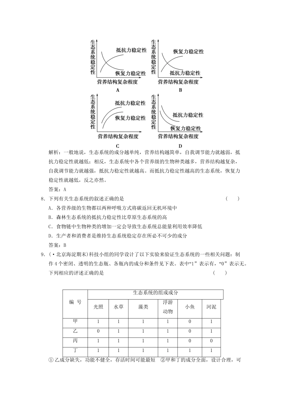 《创新设计》高考生物总复习 生态系统的信息传递和稳定性精品练习 必修3_第3页